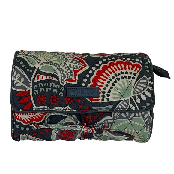 Vera Bradley Nomadic Floral grey orange Green quilted organizer roll up bag - Picture 1 of 10